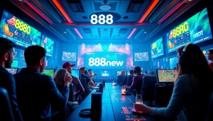 Engaging scene of 888new's vibrant online gaming experience showcasing sports betting and casino games.
