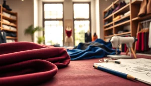 Punta di Roma stof met rijke texturen en kleuren in een modewinkel.