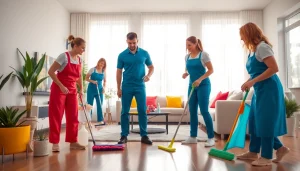 Engaged cleaning service team creating a spotless home environment with professionalism.