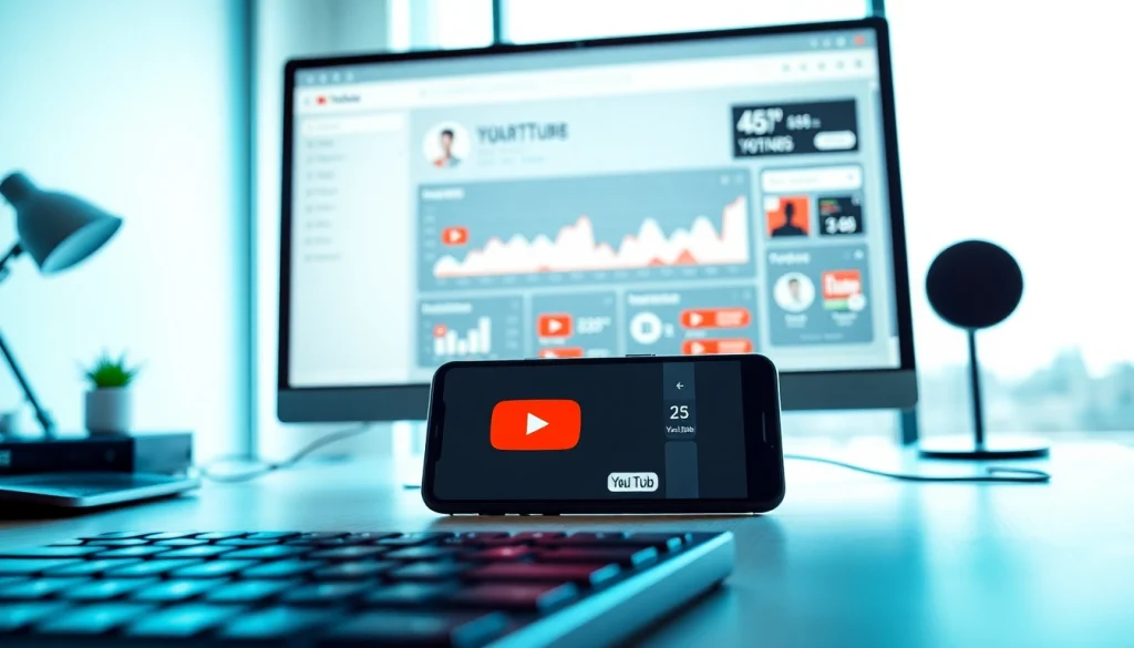 Explore an interactive youtube smm panel interface with analytics in a modern workspace.