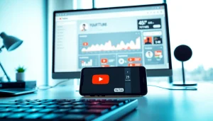 Explore an interactive youtube smm panel interface with analytics in a modern workspace.