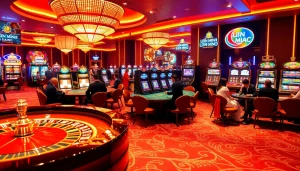 LIÊN MINH KJC showcases an exhilarating poker game in a vibrant casino environment.