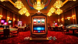Excited players engaging with the doaslot slot machine in a vibrant casino environment.
