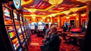 Experience Slot Gacor excitement as players engage with vibrant machines in a luxurious casino setting.