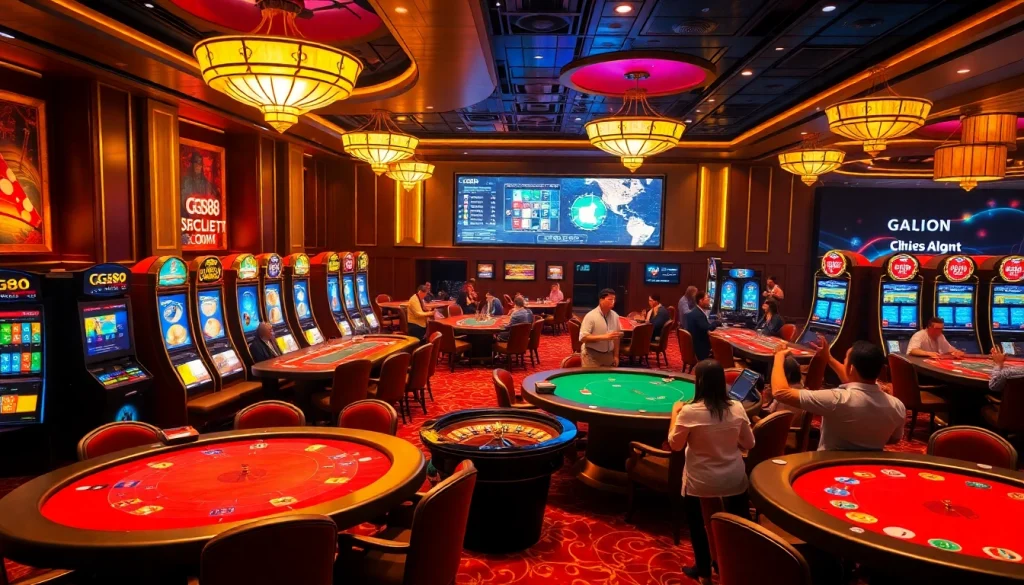 GG88 players enjoying a thrilling online casino experience with vibrant gambling elements.