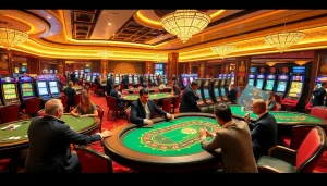 Engaged players enjoying high-stakes games at ev882.sa.com's luxurious casino floor.