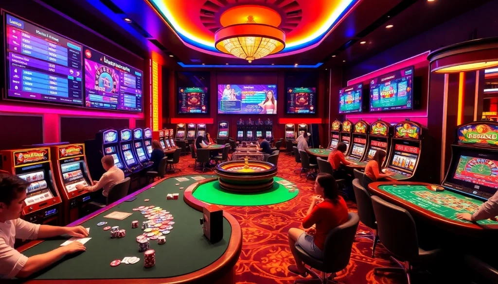 Experience thrilling gameplay at https://thabet.vegas/ casino with vibrant tables and slot machines.