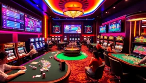 Experience thrilling gameplay at https://thabet.vegas/ casino with vibrant tables and slot machines.