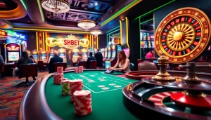 Players engaging in thrilling online casino action, highlighting shbet là gì in vibrant gaming environment.