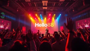 Exciting live performance of Hello88 with vibrant audience and colorful stage lighting.