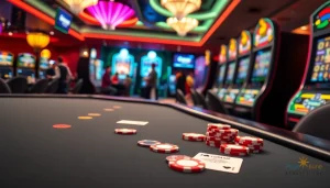 Experience the thrill at the best online casinos Canada featuring poker and slot machines in a vibrant setting.