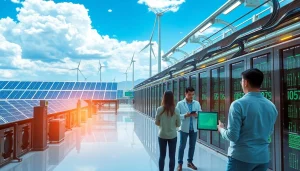 Representing the future of cluod mining, a modern facility powered by renewable energy, showcasing collaboration and innovation.