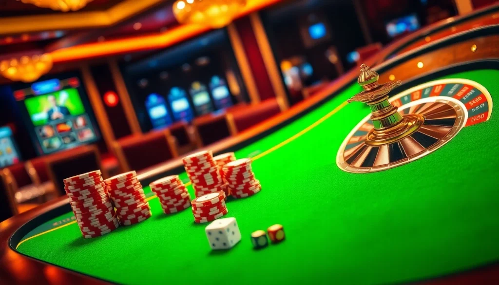 MM88 casino scene showcasing vibrant gaming tables and thrilling poker action.