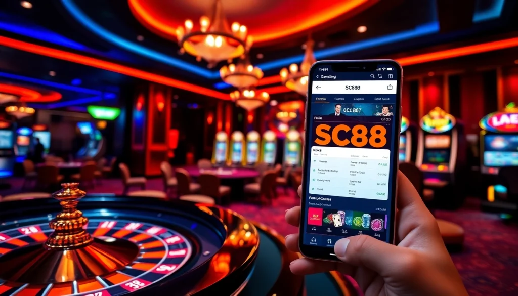 Engaged players enjoying SC88 casino games at a vibrant gambling table with roulette and poker.