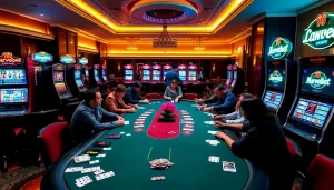 Experience the excitement of Marvelbet with vibrant casino scenes featuring card games and slot machines.