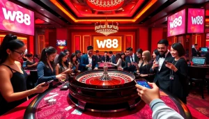 Players engaging in a vibrant casino atmosphere as they explore link vao w88 for online gambling opportunities.