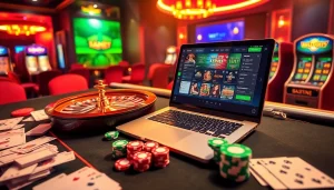 Engaging online gambling scene representing jeetbuzz bangladesh with poker chips and betting slips.