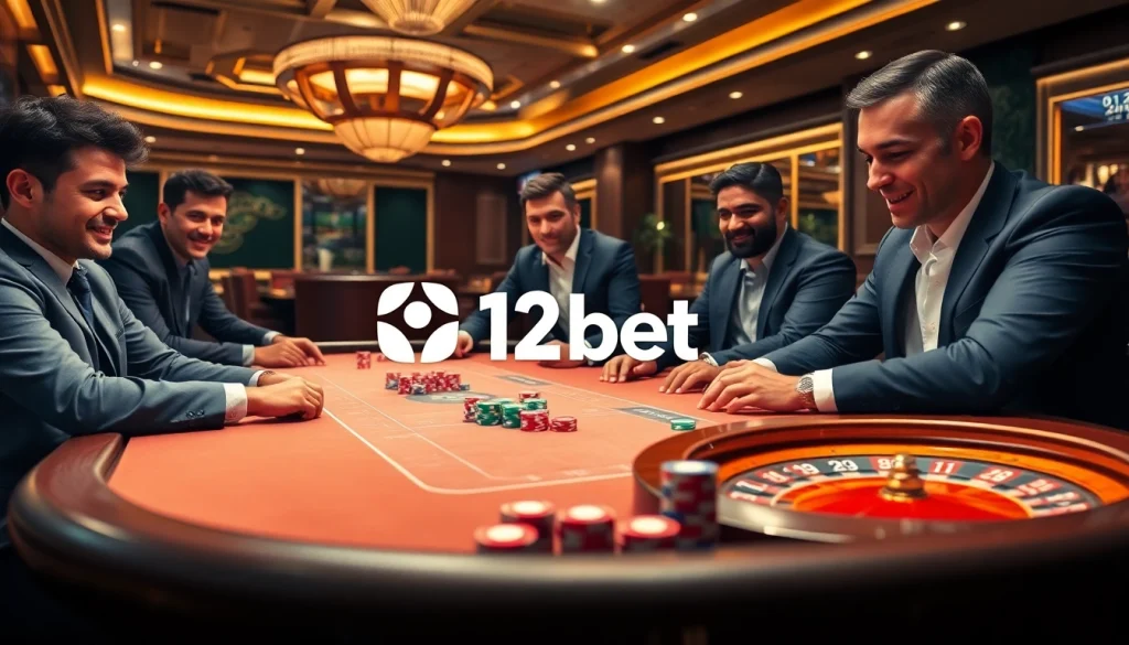 12bet players winning at a poker table while engaging with the online gambling app interface.