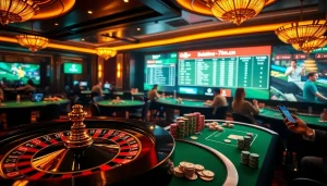Experience real-time betting excitement at 7m.cn with a vibrant casino scene featuring roulette and poker tables.