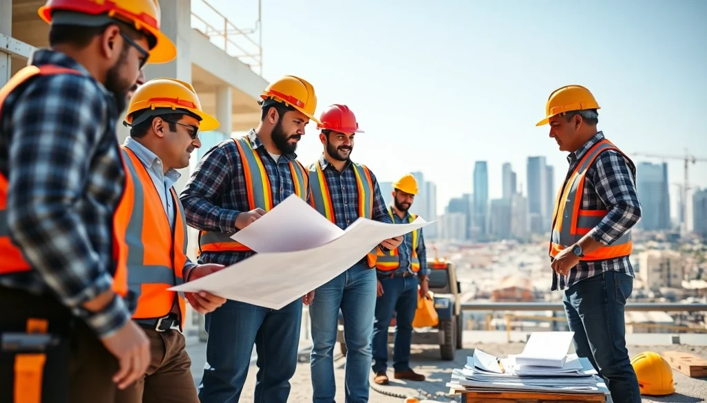 Collaboration among the Southern California contractors association on a sunny construction site.