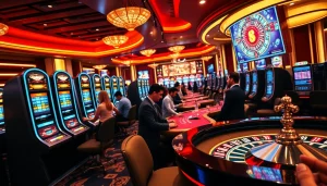 Experience thrilling gaming action at F168 with vibrant casino tables and engaging players.