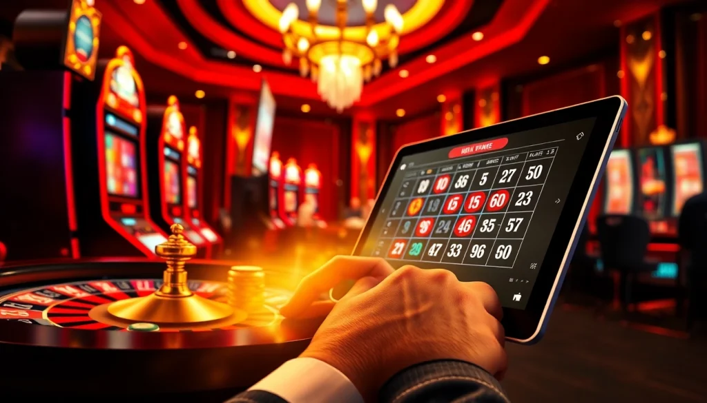 Exciting online gambling interface from https://79king2.sa.com/ showing vibrant slot machines and poker chips.