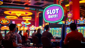 Menangkan di mesin slot bet 50 perak dengan suasana kasino yang ceria dan bersemangat.