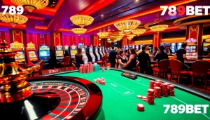 Exciting gaming scene at 789BET with roulette, poker, and vibrant casino atmosphere.