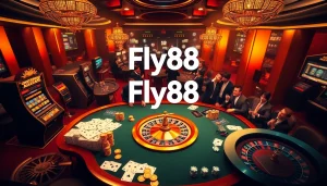 Experience the excitement of winning at Fly88's vibrant casino table with cards and chips.