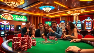 Players enjoying a thrilling poker game at a luxurious SN888 casino table.