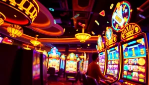 Exciting slot hoki gaming scene featuring vibrant slot machines and virtual bonuses.