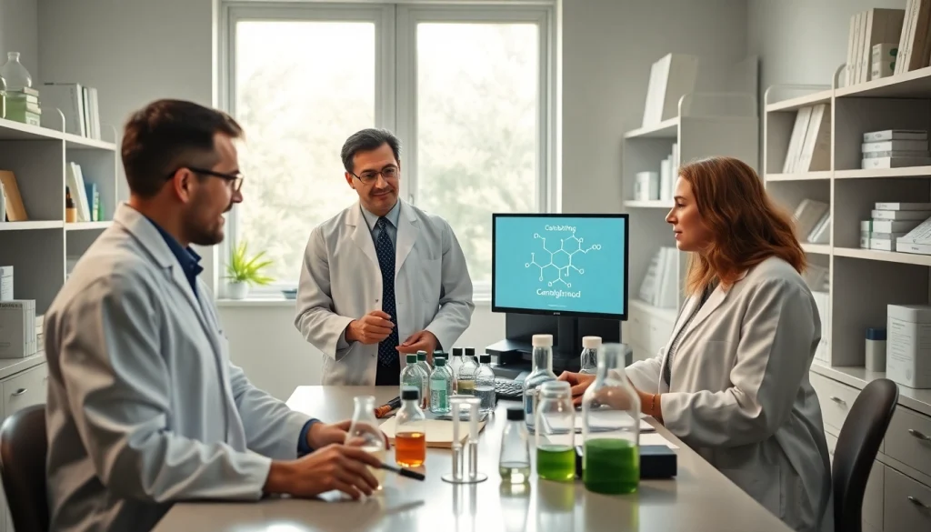 Researchers discussing cannabinoid effects on health, highlighting win55 studies.