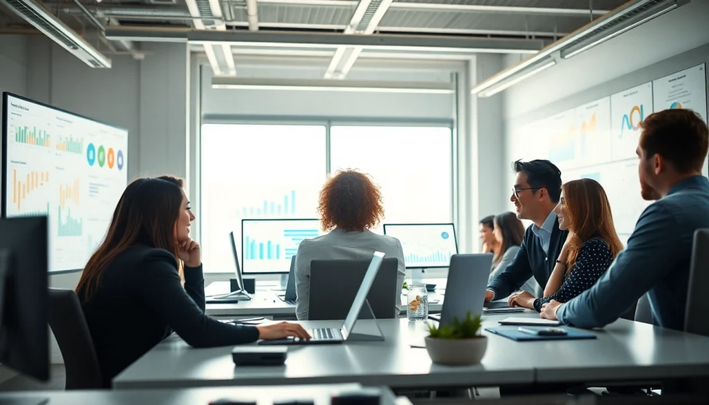 Engage with competitive intelligence strategies while a team collaborates in a modern workspace.