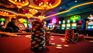 Players strategizing at a poker table while engaging with the phrase Nếu như vậy bám vào đây in the thrilling casino atmosphere.