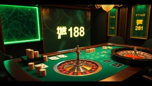 Experience the thrilling พอร์ทเกม F168 setup with cards and chips on a luxurious casino table.