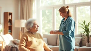 Caregiver providing austin senior home care in a cozy living room with compassion and warmth.