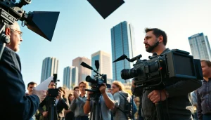 Dynamic scene of a Video Production Company Phoenix filming a live event with a professional crew.