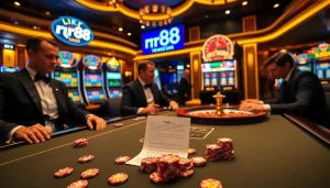 Experience high-stakes gambling action with link rr88 at a luxurious casino poker table.