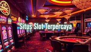 Situs Slot Terpercaya offers an immersive casino experience with colorful slot machines and gaming tables.