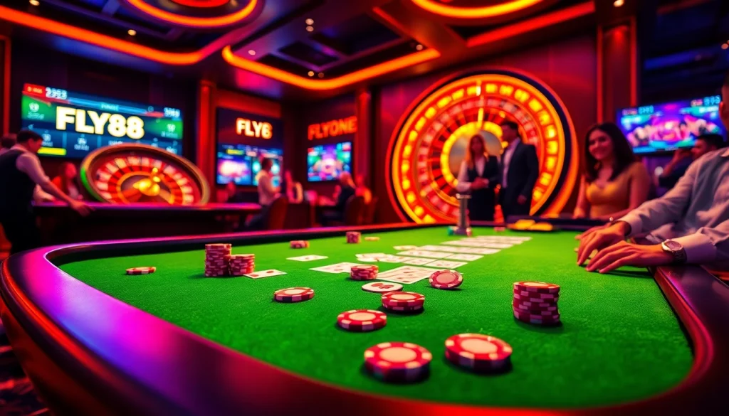 Engage in thrilling casino games at FLY88 with vibrant poker and roulette experiences.