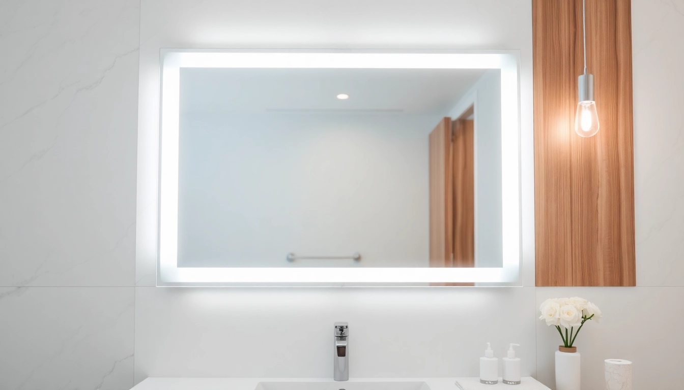Illuminated mirror with Lights enhancing a stylish bathroom reflection.