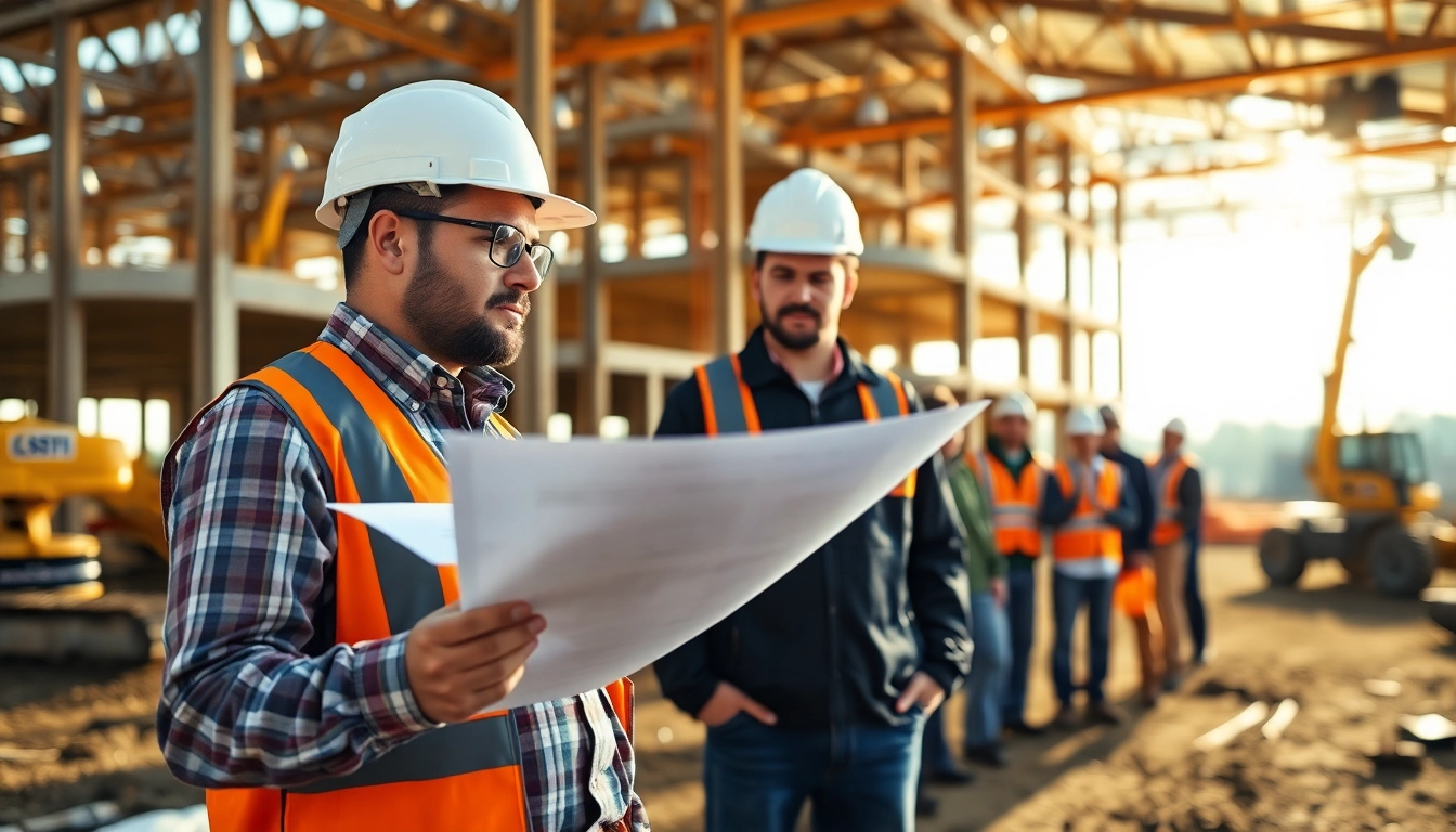 New Jersey Construction Manager overseeing a construction site with a team.