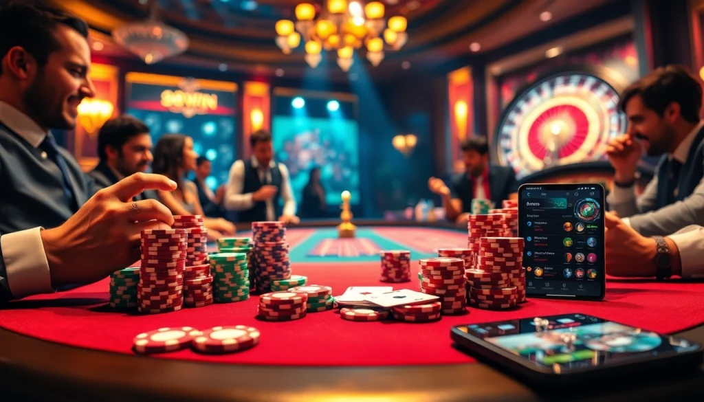 Experience the thrill of winning at poker with 98WIN, showcasing vibrant chips and cards in an elegant casino.