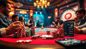 Experience the thrill of winning at poker with 98WIN, showcasing vibrant chips and cards in an elegant casino.