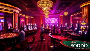 SODO casino players eagerly betting at vibrant gaming tables and slot machines.