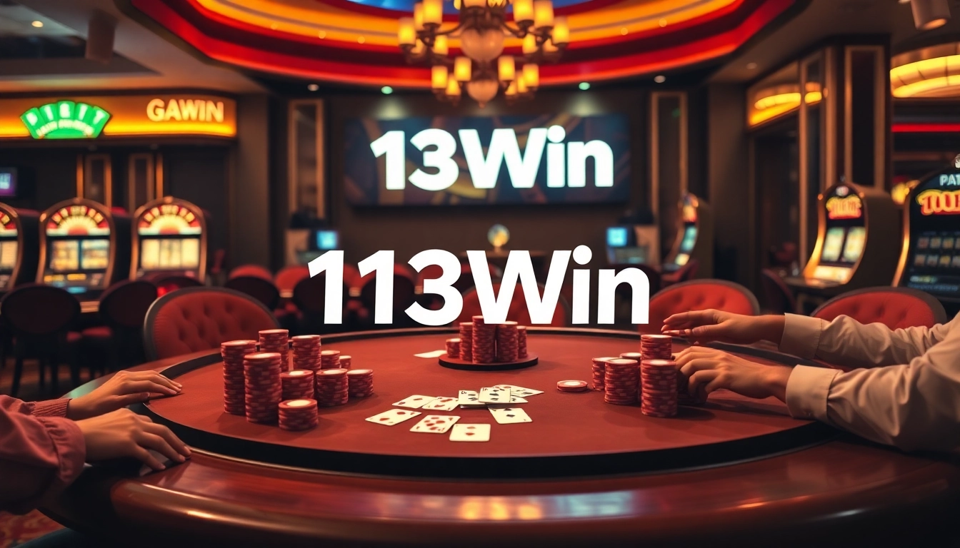 Experience high-stakes excitement at the 13Win casino poker table with vibrant chips and bright cards.