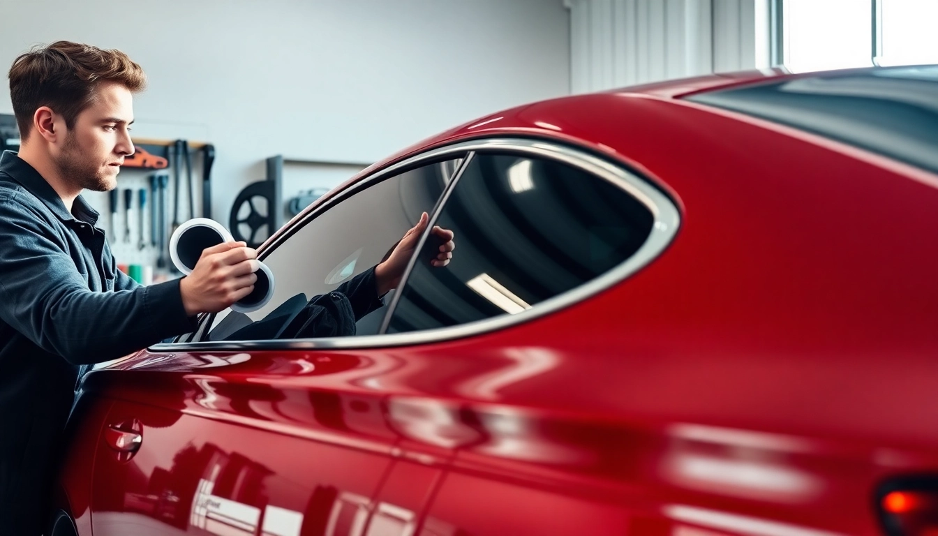 Installing the best window tint Chattanooga TN on a sedan by a professional technician.