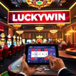 Experience the luxury of LUCKYWIN with dynamic gaming tables, vibrant slot machines, and active players.