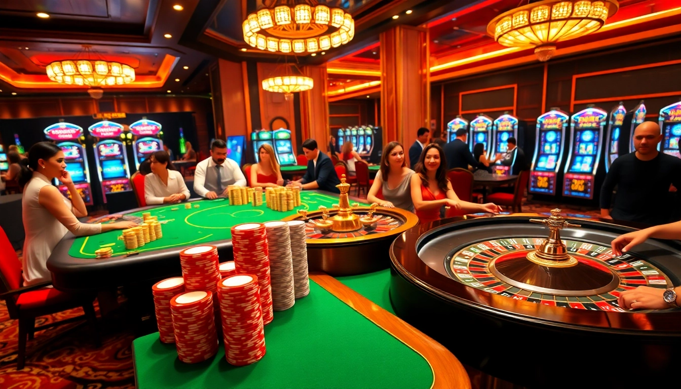 Experience the excitement of table games at LC88 Casino with vibrant gambling elements.