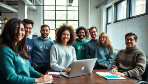 Džemperiai su spauda modernioje biuro aplinkoje, demonstruojantys personalizuotus dizainus ir bendradarbiavimo dvasią.